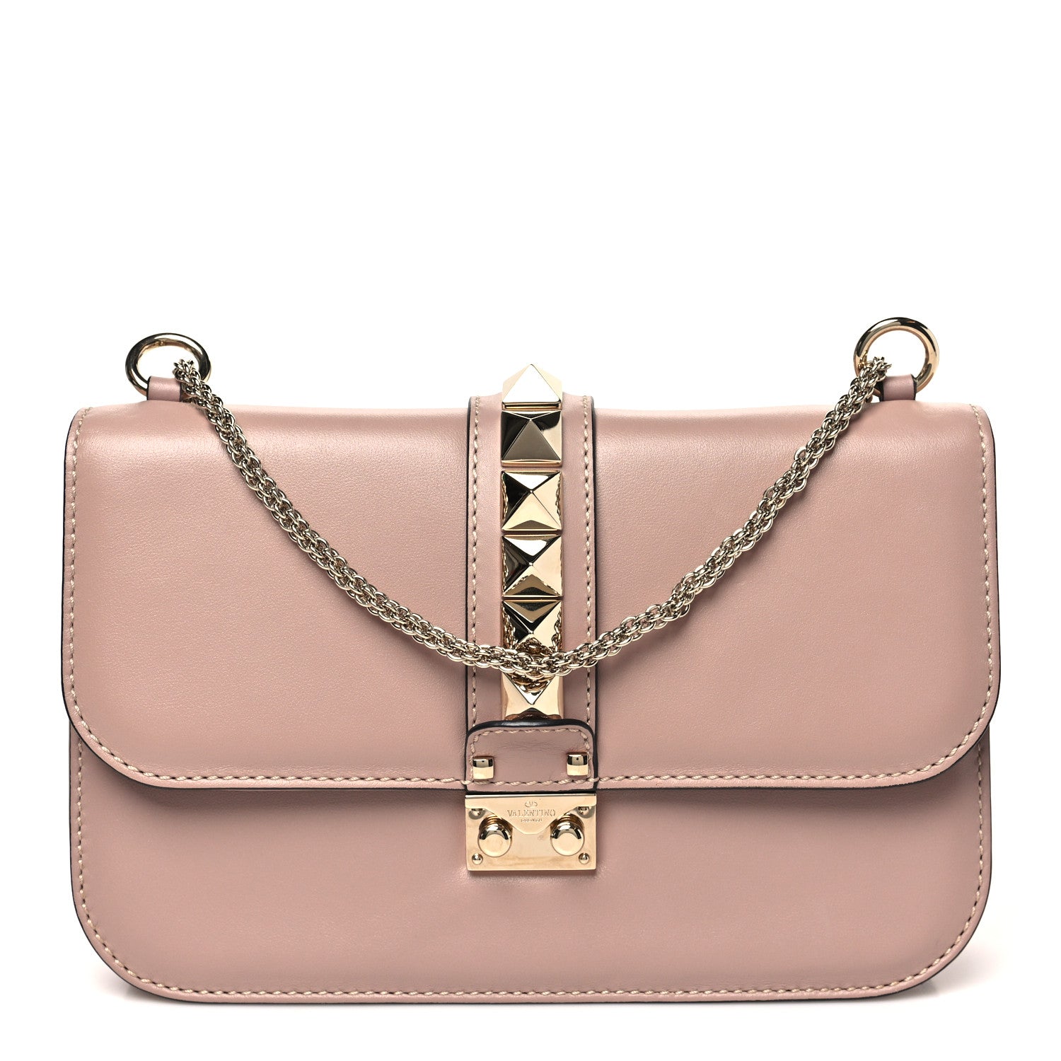 Vitello Medium Glam Lock Rockstud Flap Poudre