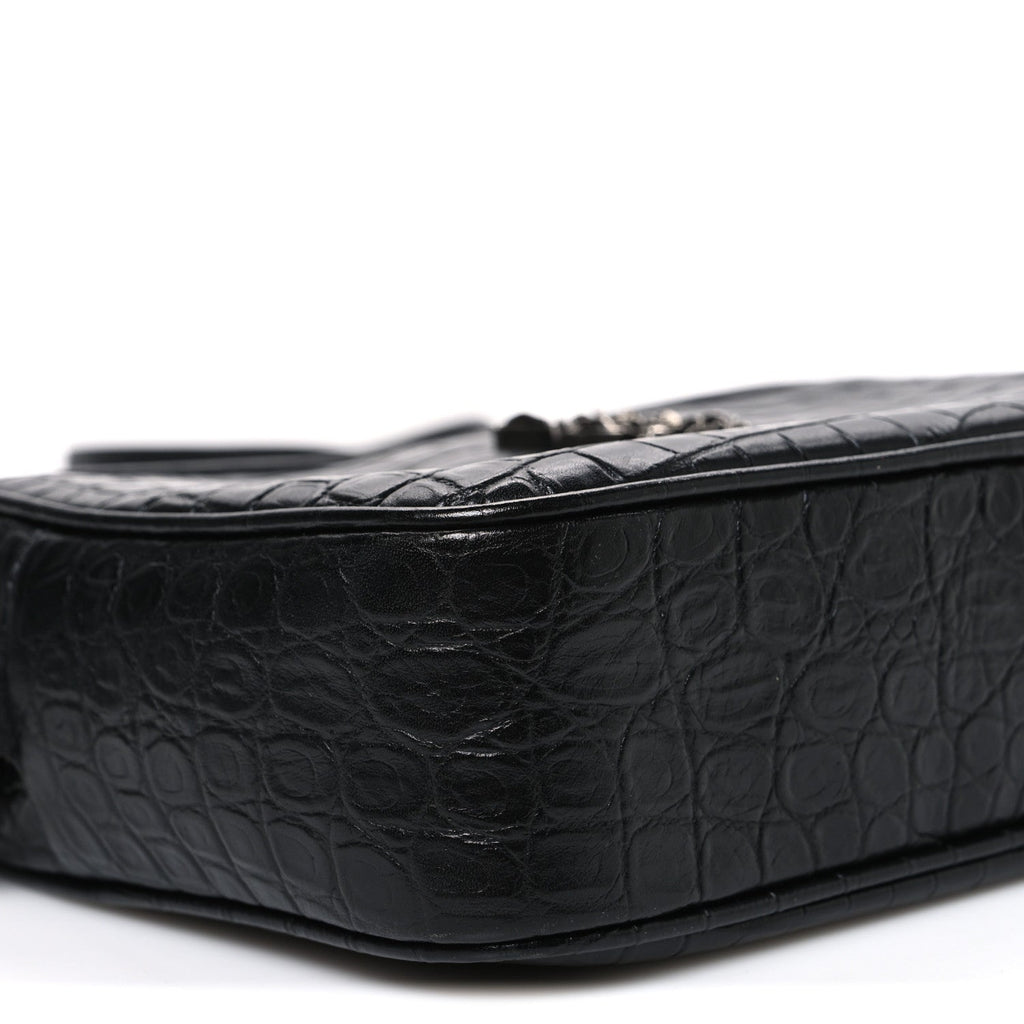 Calfskin Crocodile Embossed Monogram Lou Camera Bag Black
