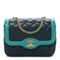 Lambskin Quilted Mini Two Tone Day Flap Navy Turquoise