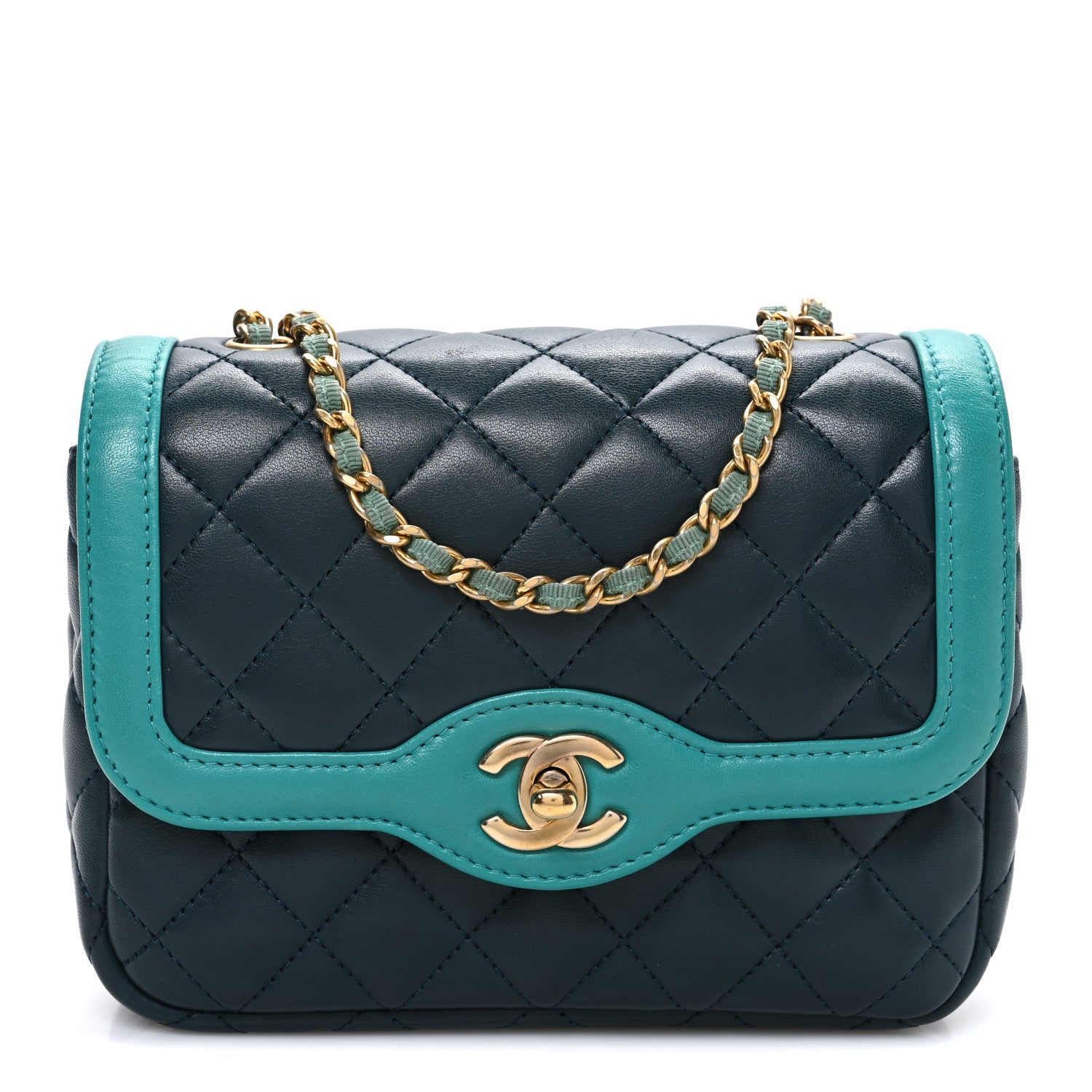Lambskin Quilted Mini Two Tone Day Flap Navy Turquoise