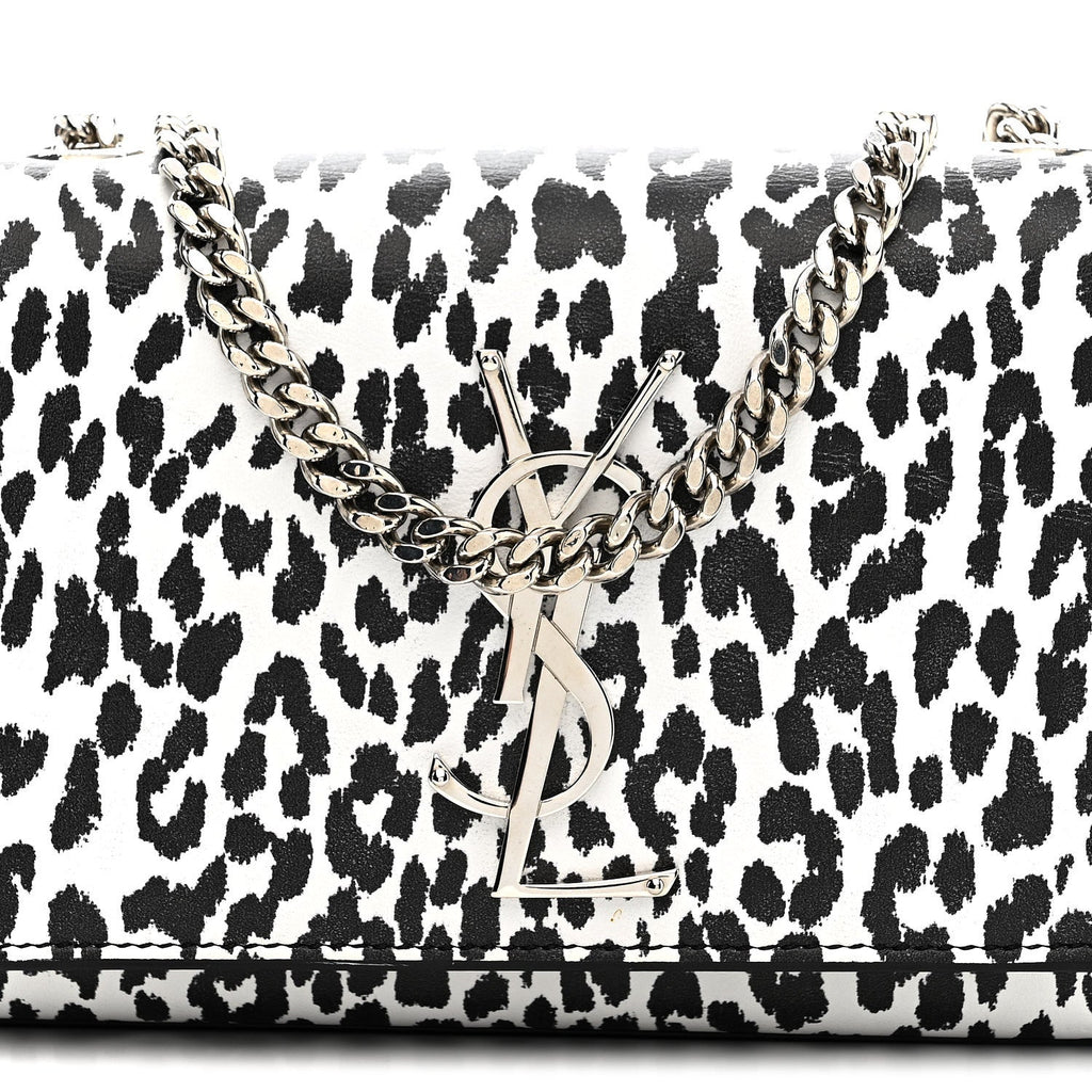 Calfskin Leopard Small Monogram Kate Satchel White Black