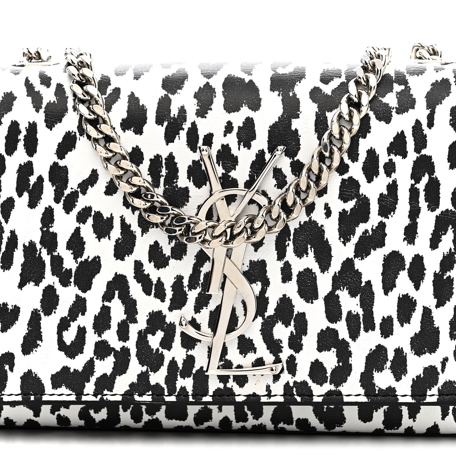 Calfskin Leopard Small Monogram Kate Satchel White Black