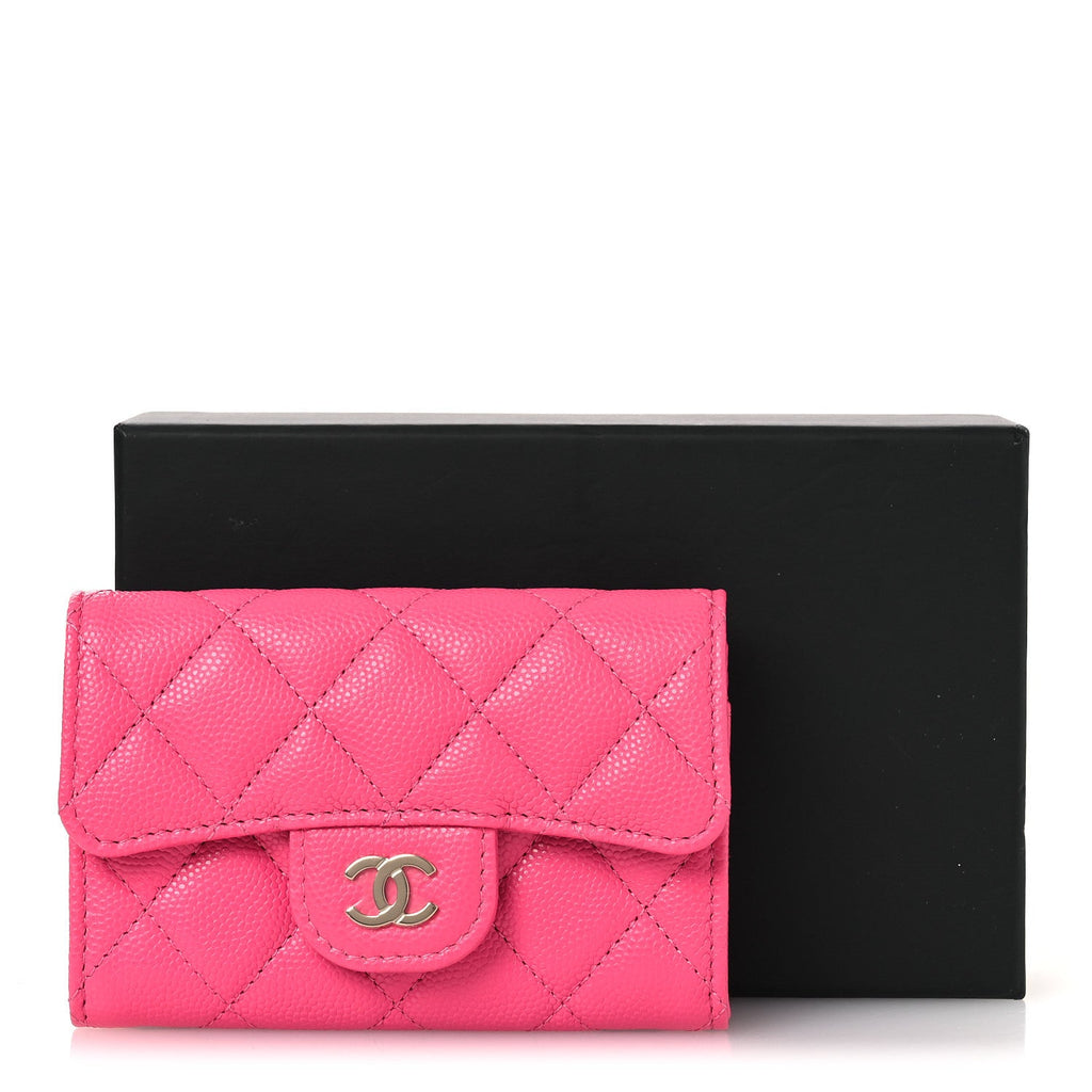 Caviar Quilted Flap  Holder Wallet Pink