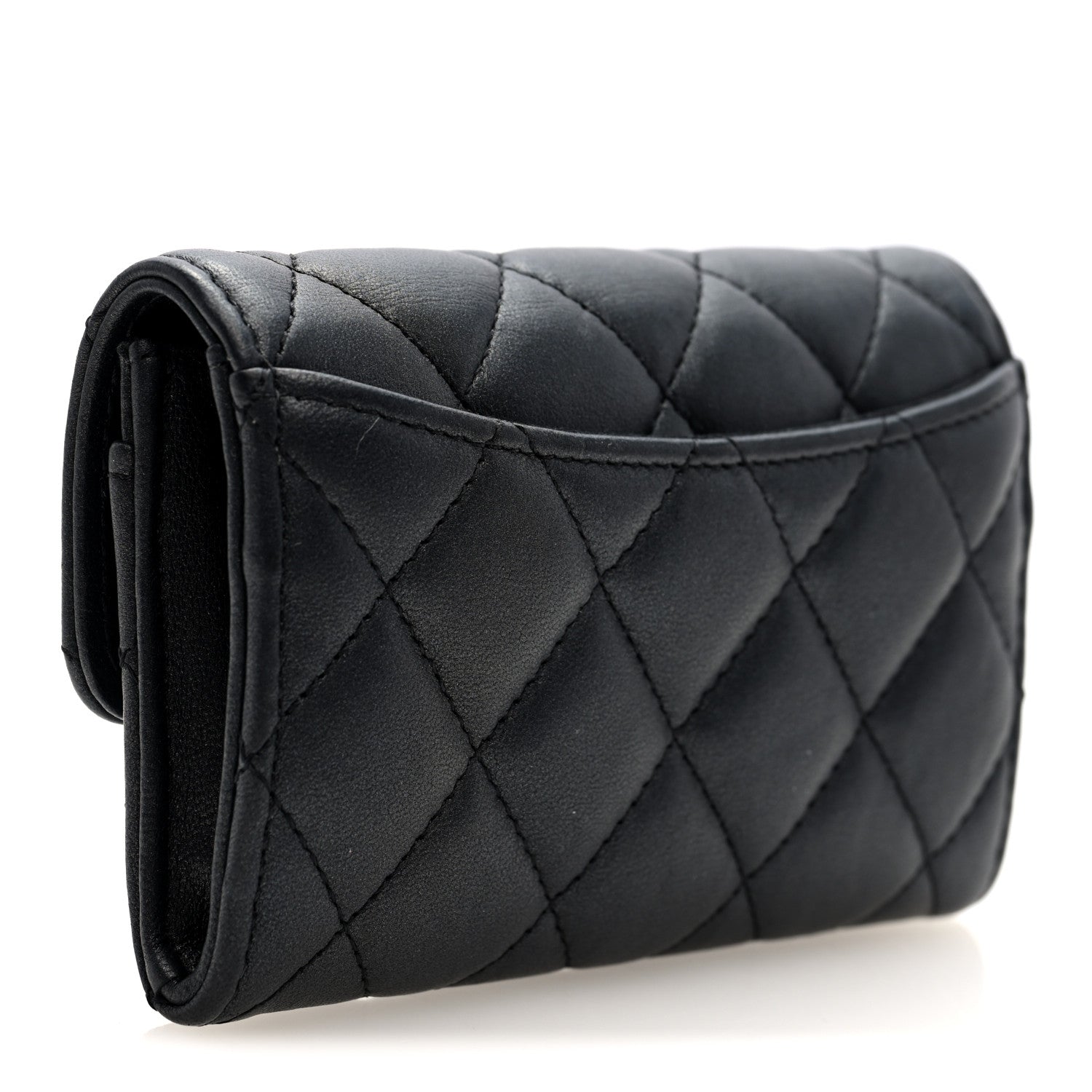 Pearly Lambskin Quilted Flap  Holder Wallet So Black