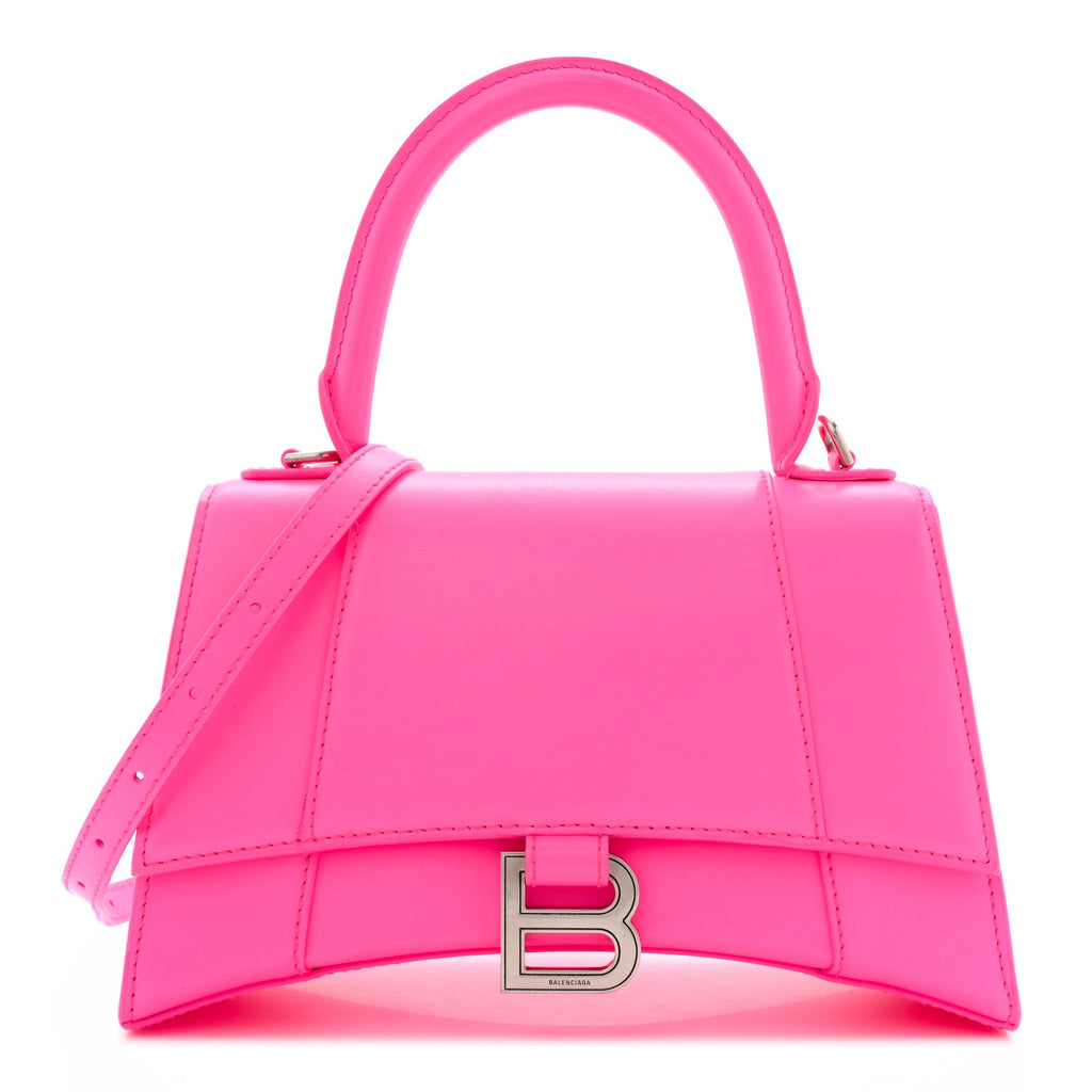 Shiny Box Calfskin Small Hourglass Top Handle Bag Acid Fuchsia