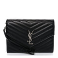 Grain De Poudre Matelasse Chevron Monogram Envelope Clutch Black