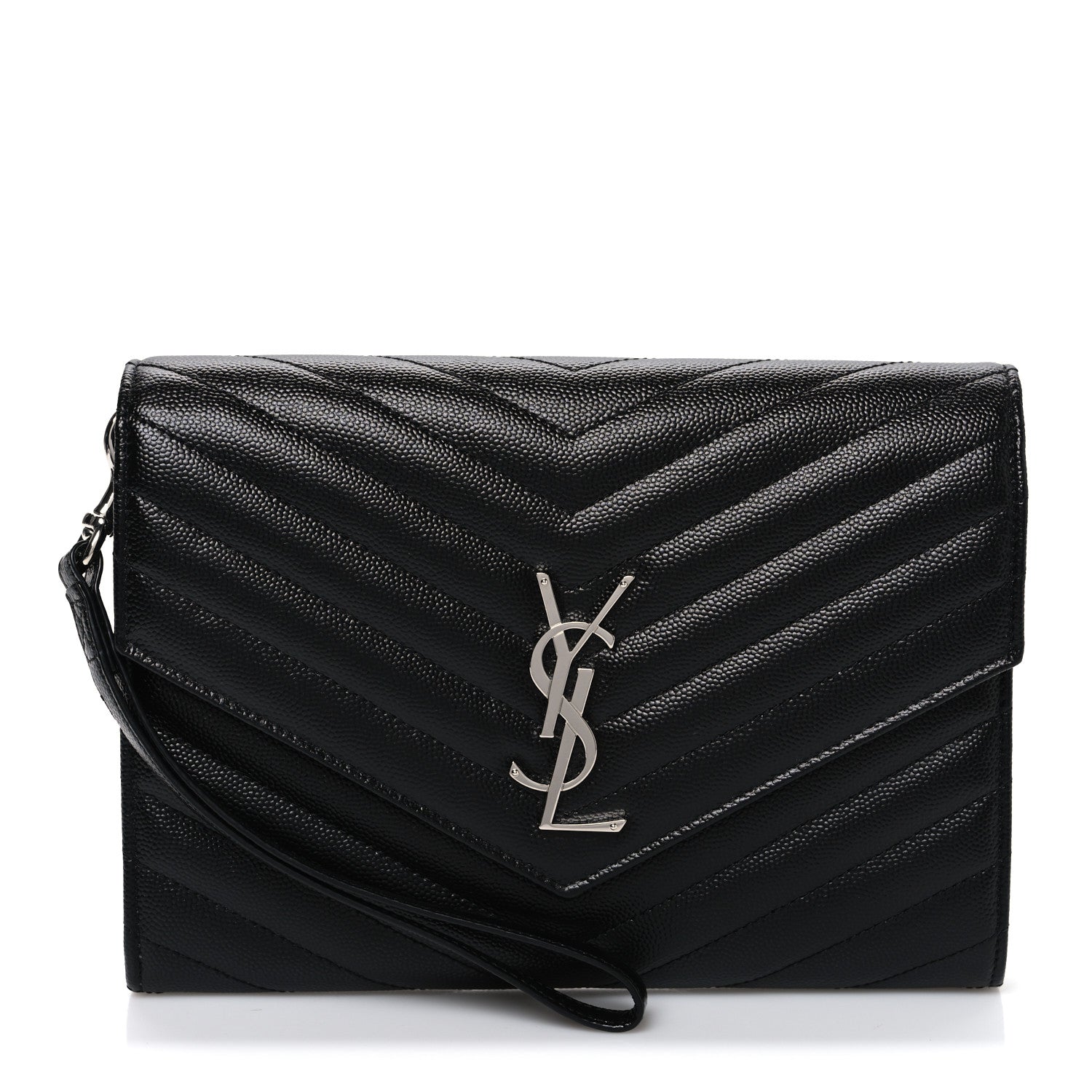 Grain De Poudre Matelasse Chevron Monogram Envelope Clutch Black