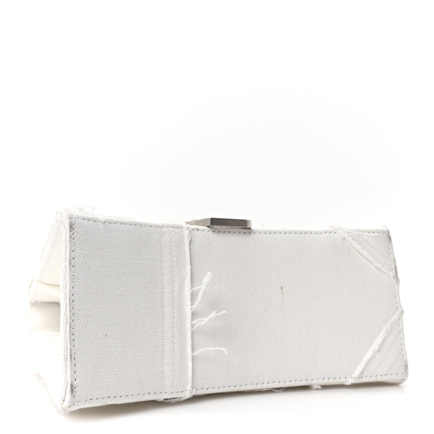 Denim Patchwork Small Hourglass Top Handle Bag Optic White