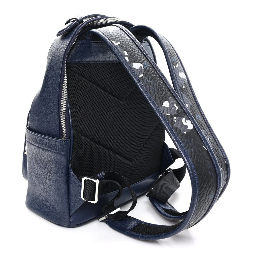 Calfskin Visetos Floral Leopard Klassik Small Stark Backpack Blue Black