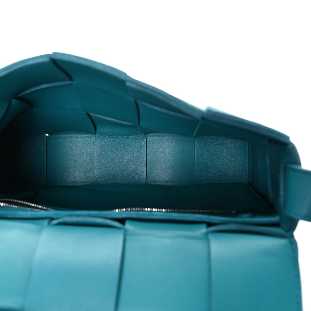 Lambskin Maxi Intrecciato Cassette Crossbody Bag Petrol Blue