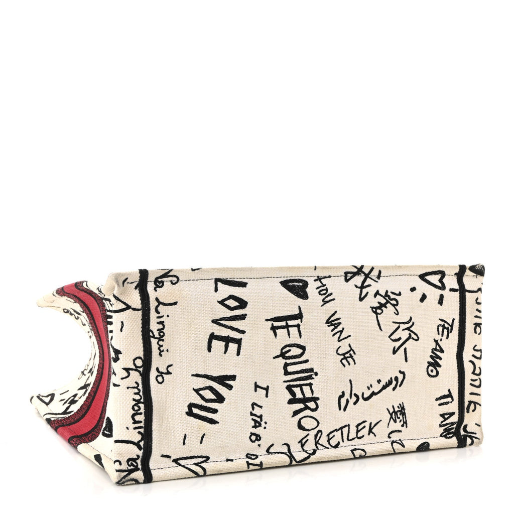 Canvas Embroidered Medium Dioramour Graffiti Book Tote Latte Multicolor