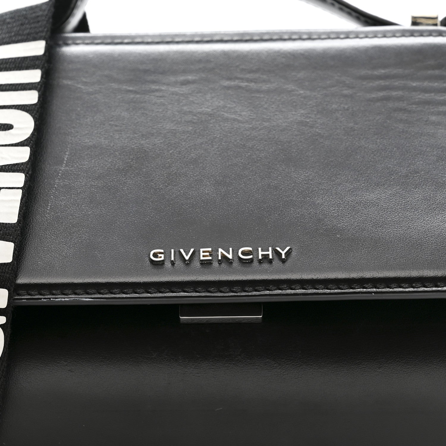 Calfskin Mini Pandora Box Logo Strap Crossbody Bag Black