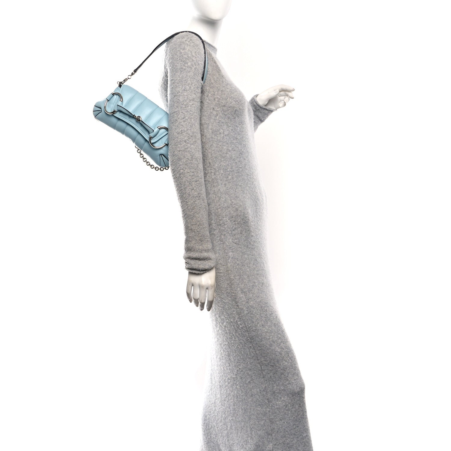 Nappa Vertical Matelasse Medium Maxi Horsebit Chain Shoulder Bag Crystal Snow