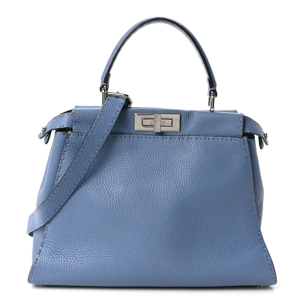 Cuoio Romano Selleria Bi-Color Medium Peekaboo Iconic Satchel Argento Blue Asfalto