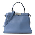 Cuoio Romano Selleria Bi-Color Medium Peekaboo Iconic Satchel Argento Blue Asfalto