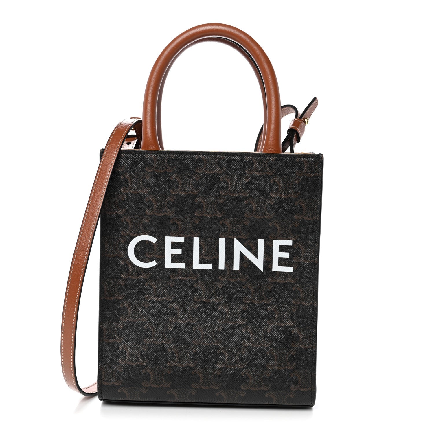Triomphe Canvas Calfskin Mini Vertical Cabas Tan