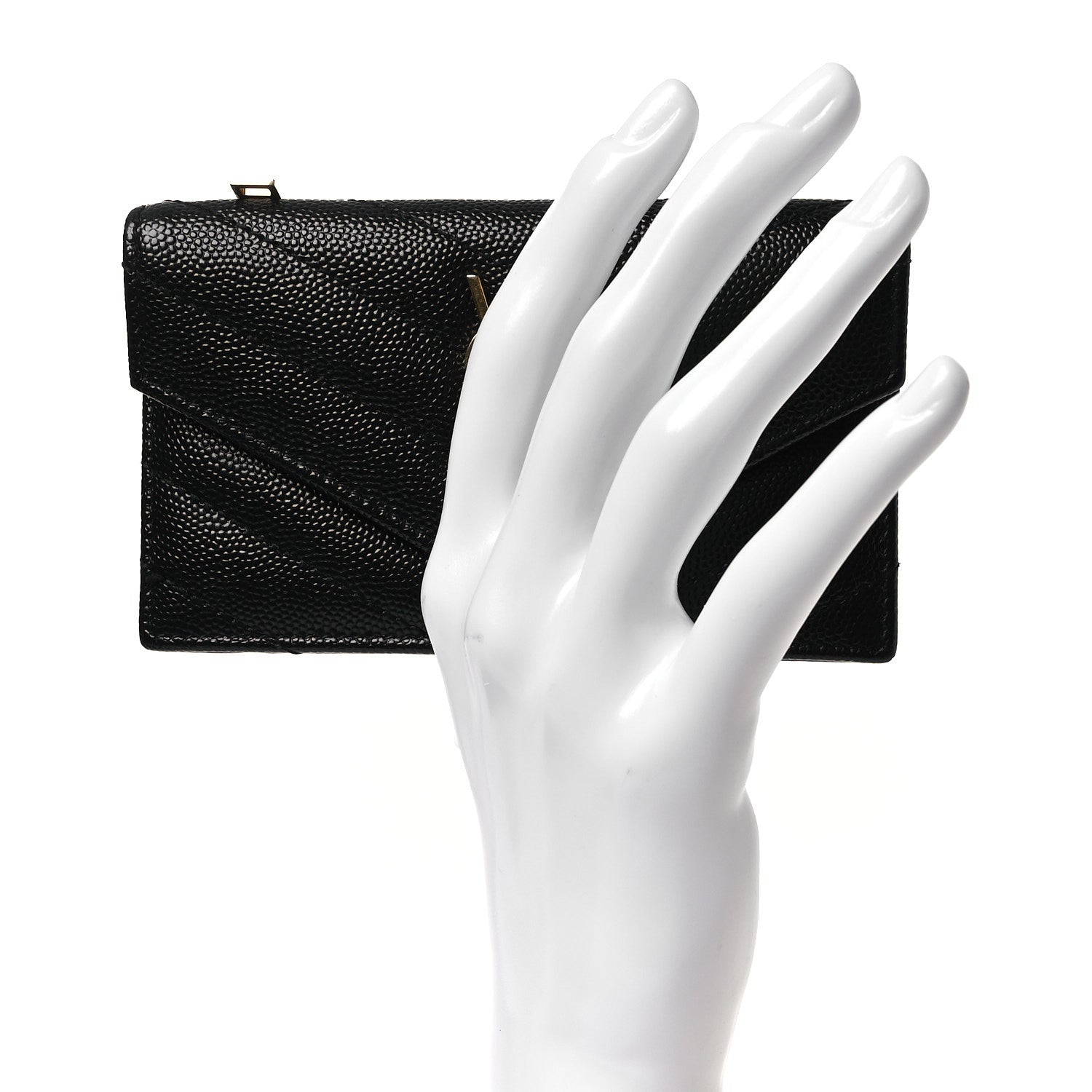 Grain De Poudre Matelasse Chevron Monogram Compact Wallet Black