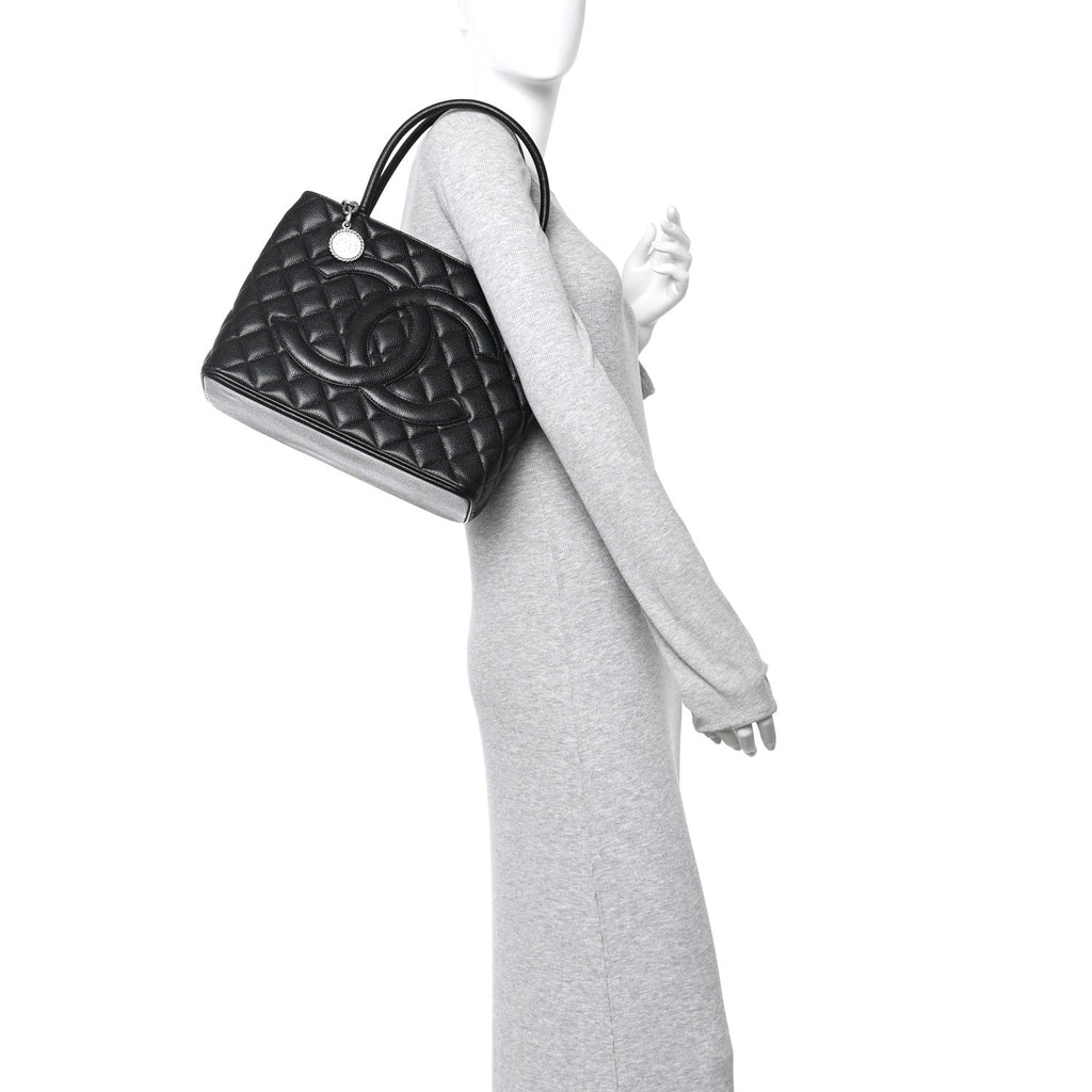 Caviar Quilted Medallion Tote Black