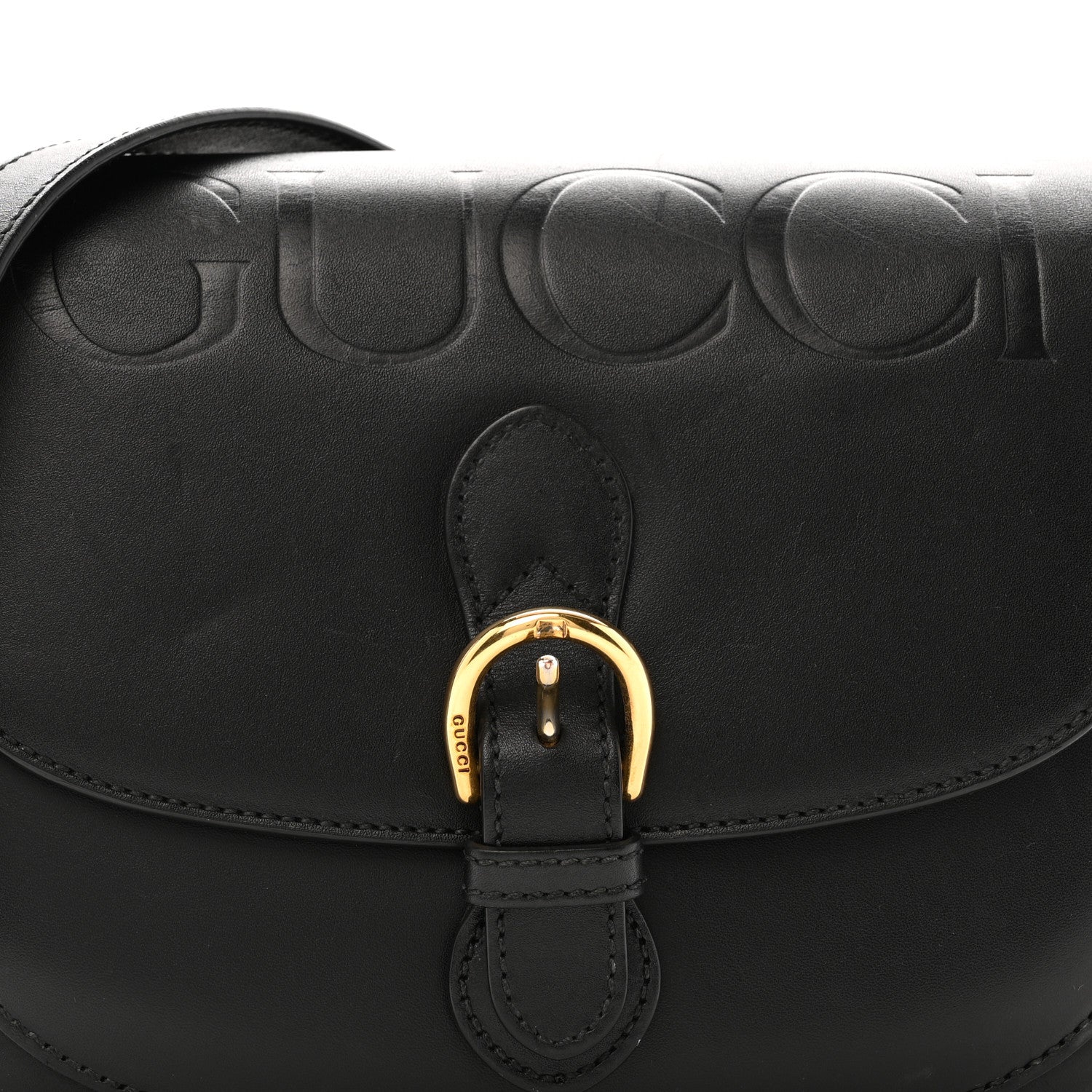 Charisma Calfskin Gucci Embossed Shoulder Flap Bag Black