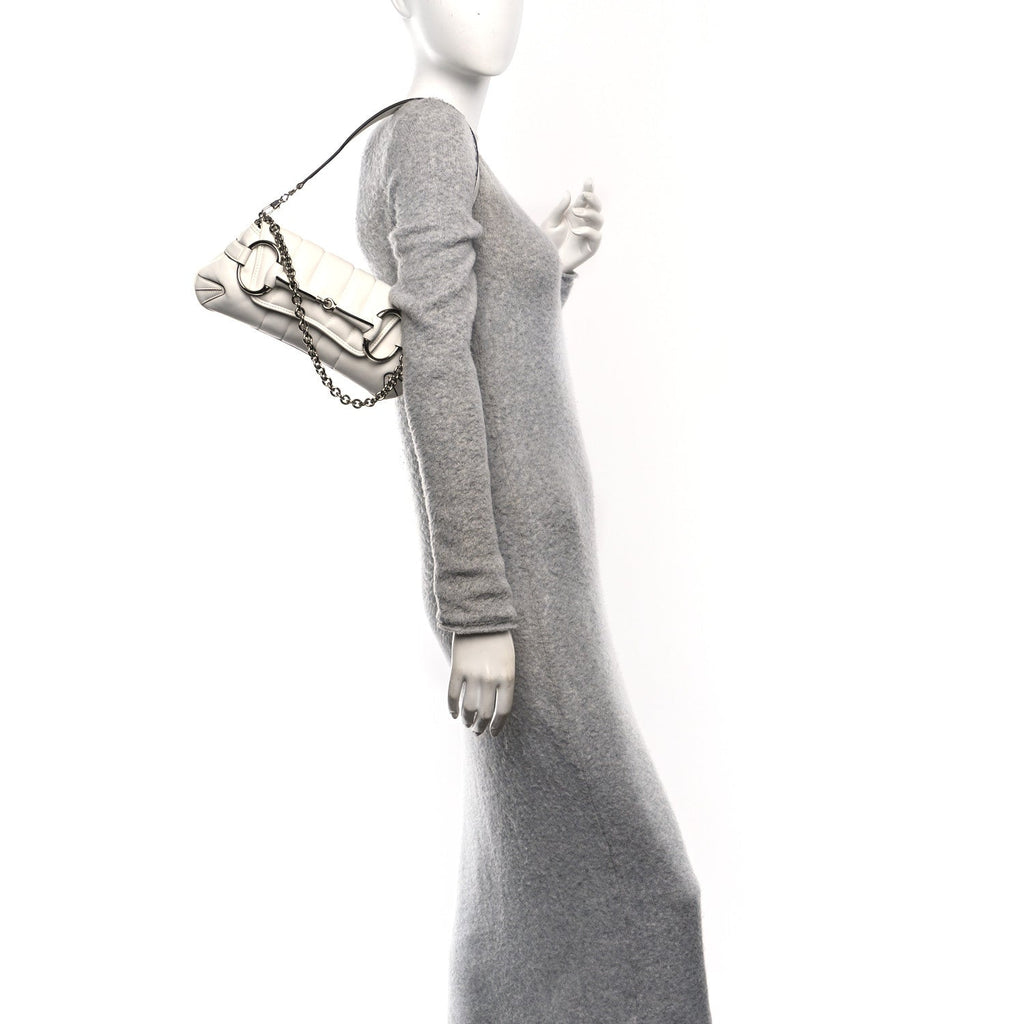 Nappa Vertical Matelasse Small Maxi Horsebit Chain Shoulder Bag Great White