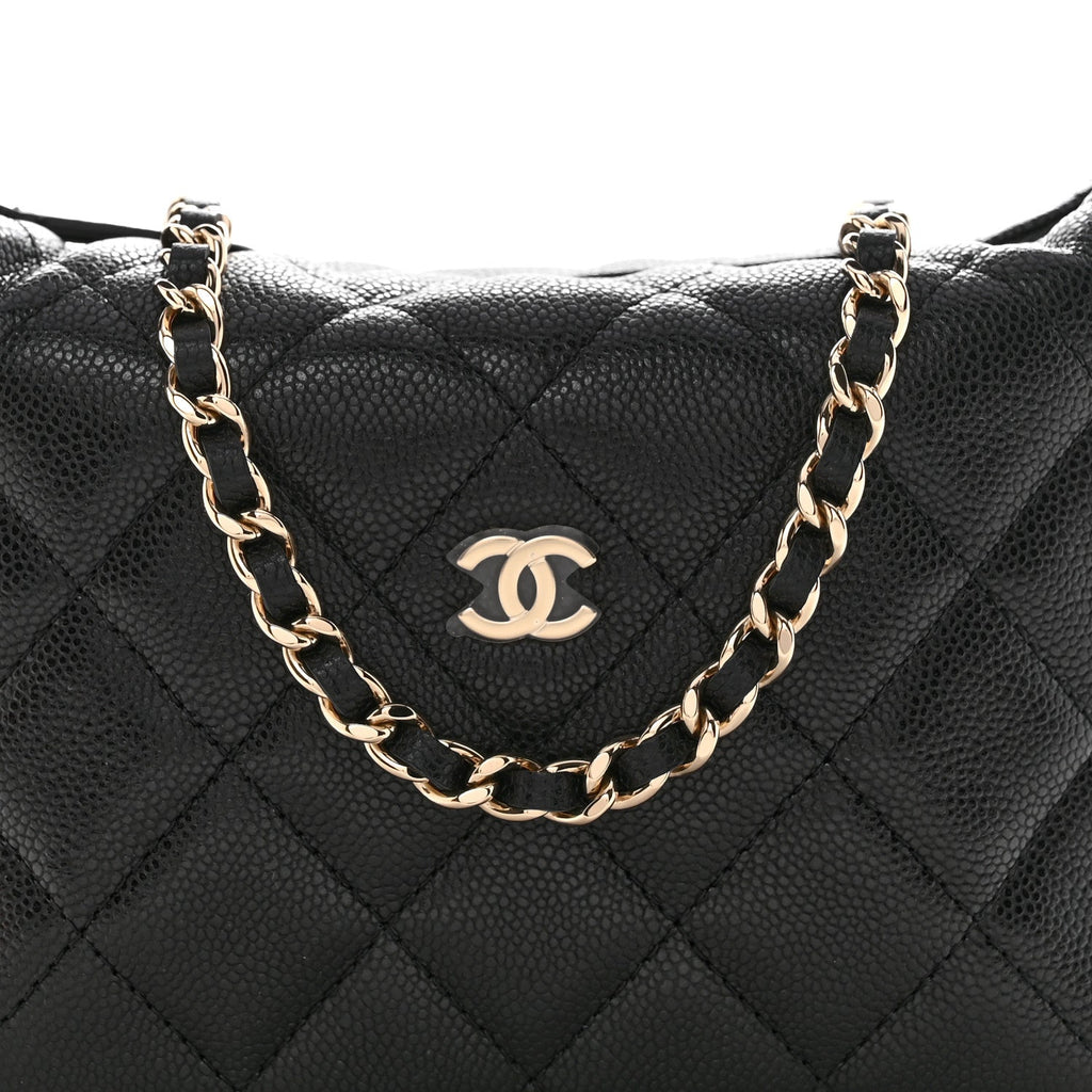 Caviar Quilted Hobo Clutch With Chain  Black