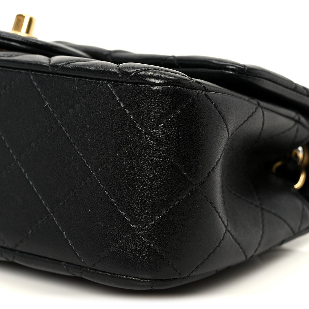 Lambskin Quilted Mini Rectangular Pearl Crush Flap Black