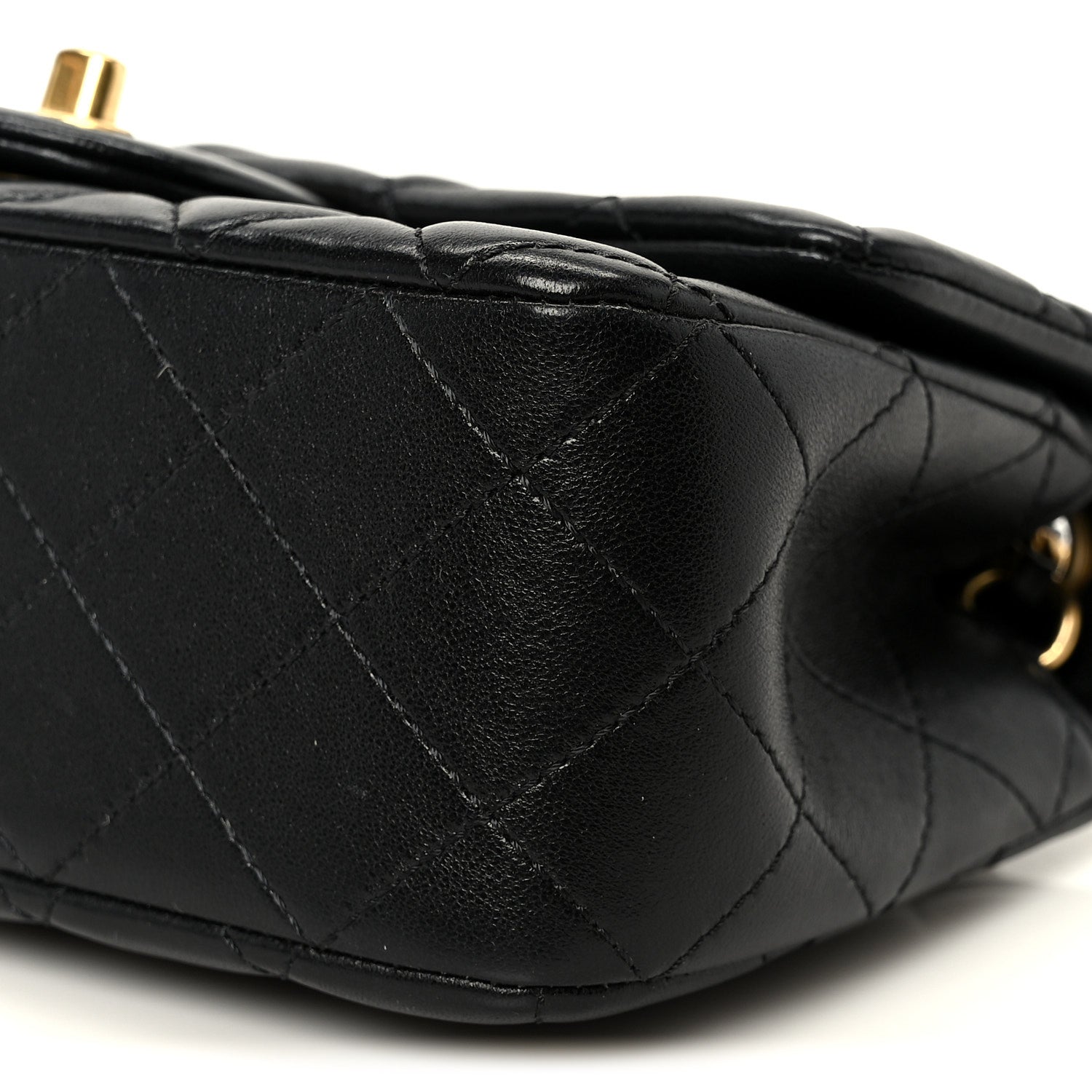 Lambskin Quilted Mini Rectangular Pearl Crush Flap Black