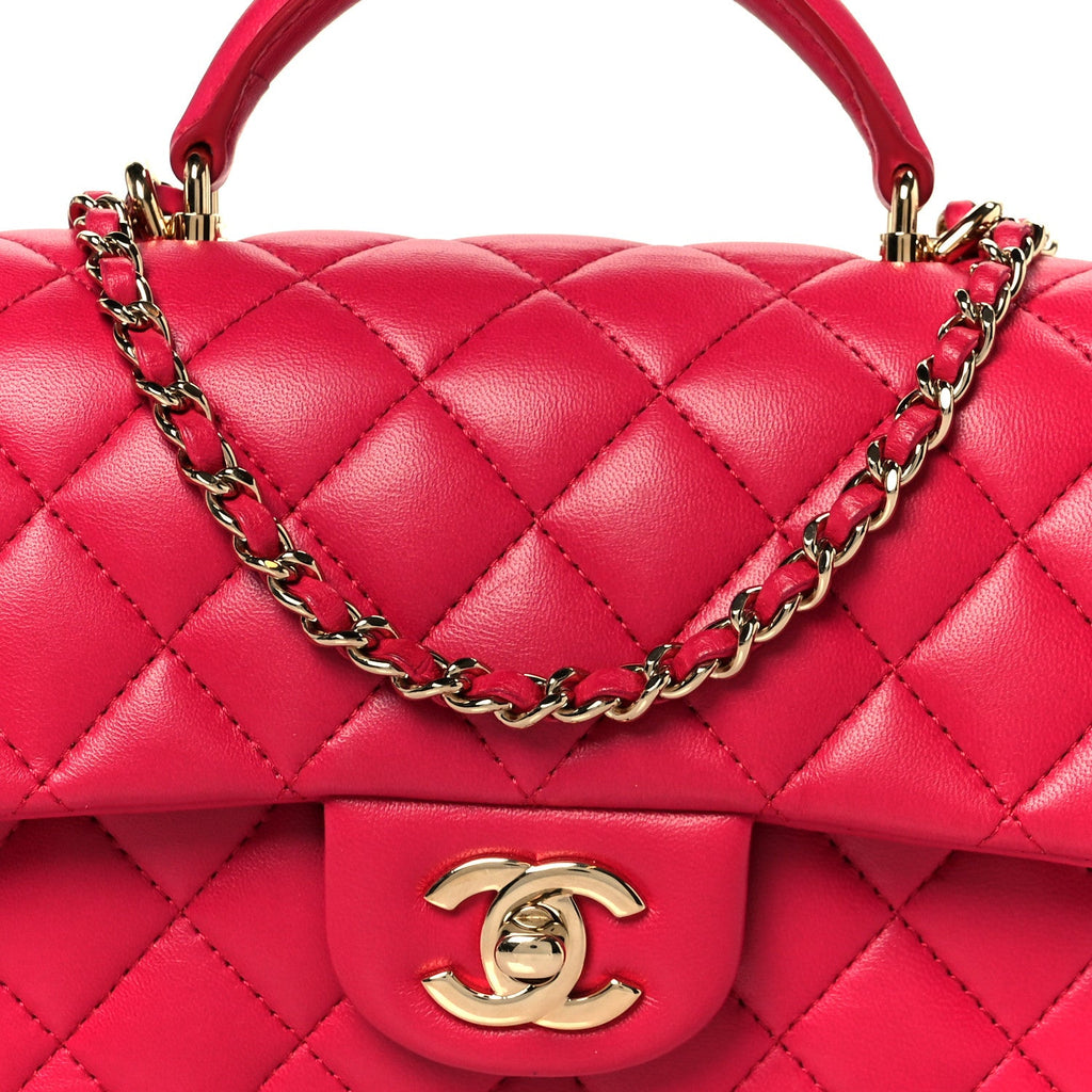 Lambskin Quilted Mini Top Handle Rectangular Flap Fuchsia