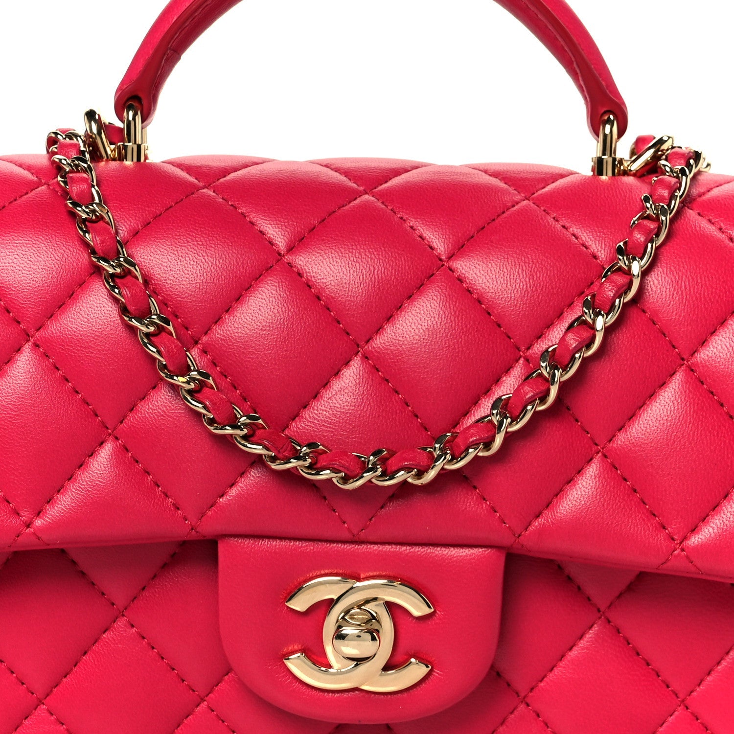 Lambskin Quilted Mini Top Handle Rectangular Flap Fuchsia