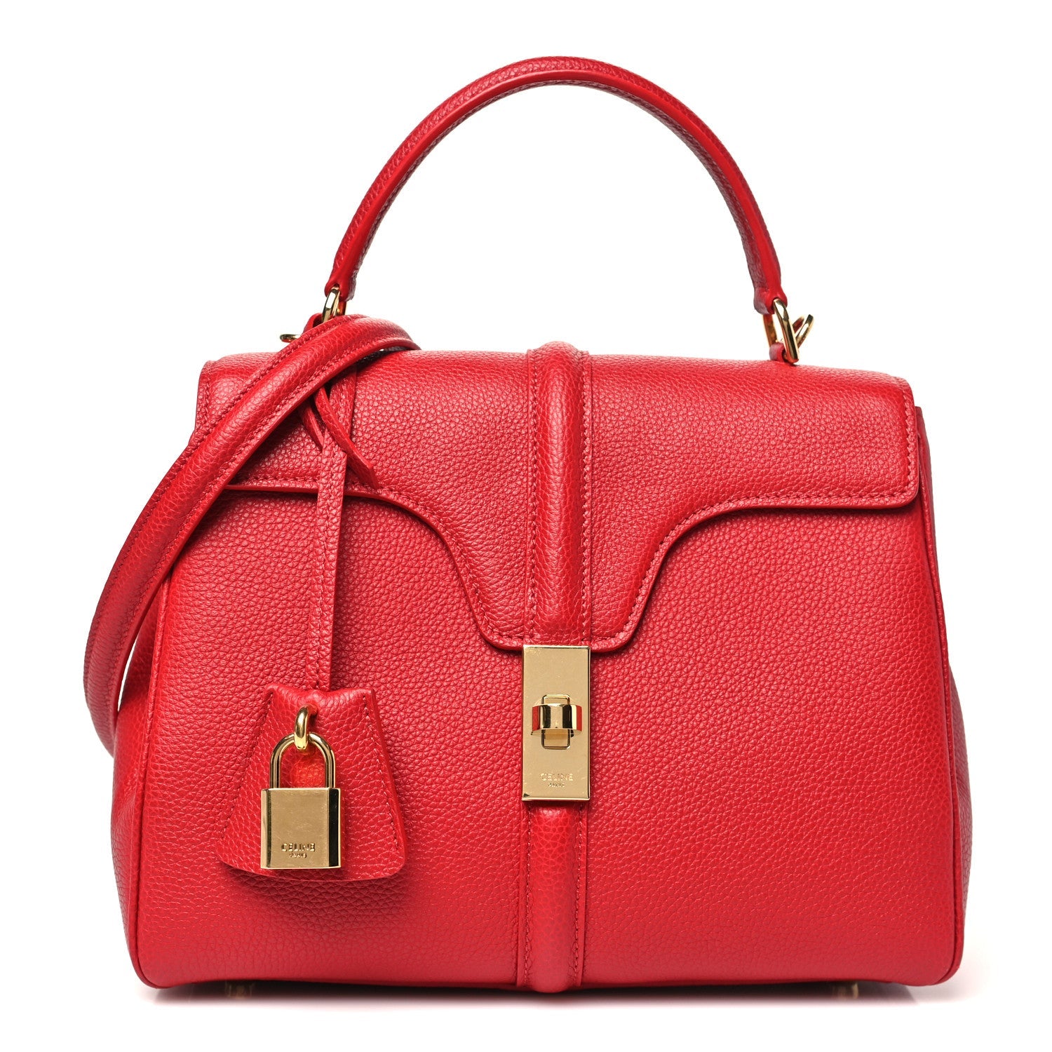 Grained Calfskin Small 16 Top Handle Bag Red