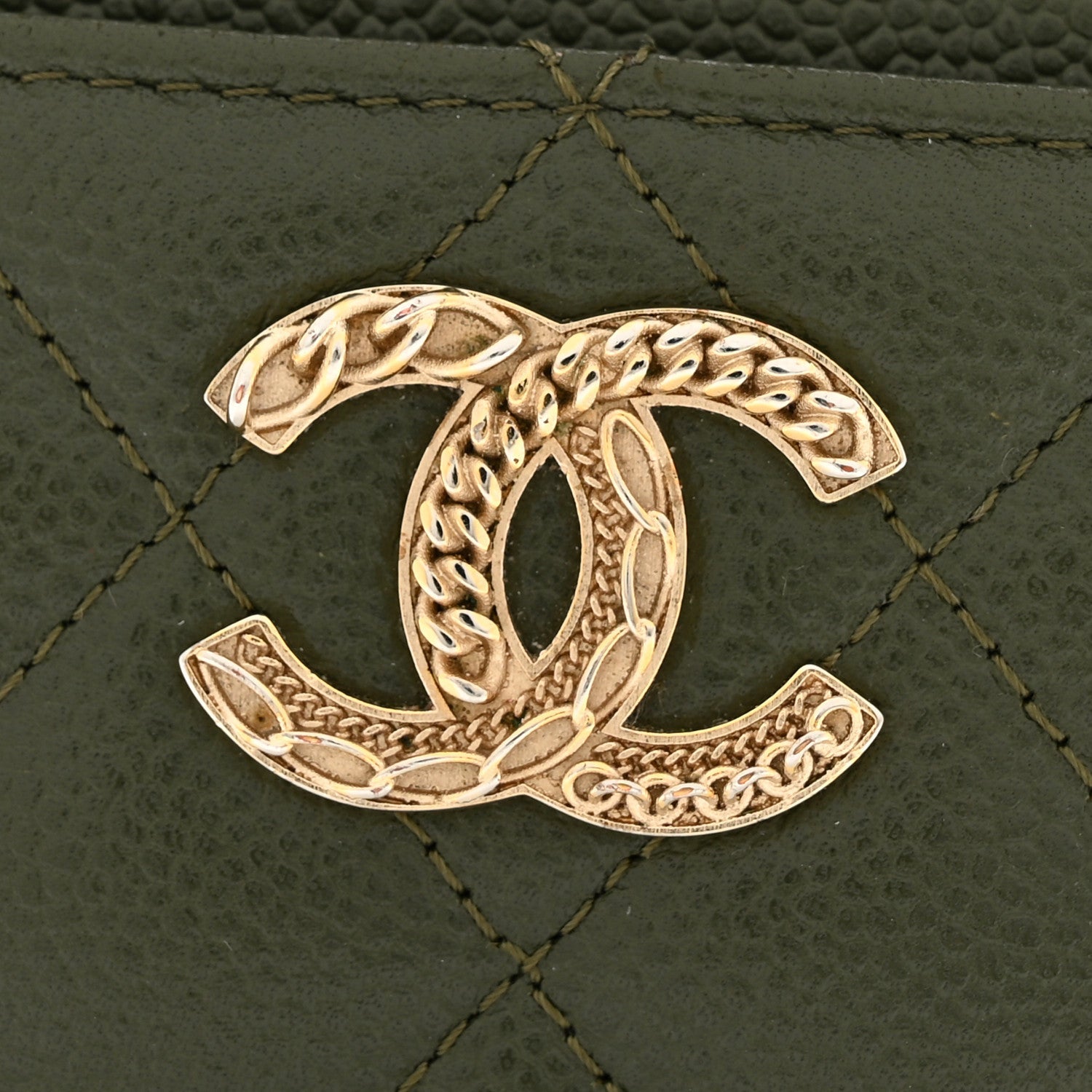 Caviar Quilted Multi Chain  Holder Khaki