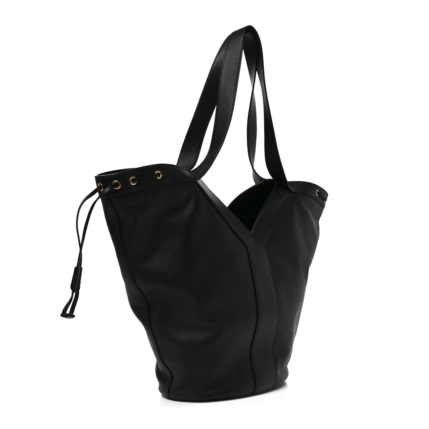 Santorini Lux Calfskin Y Drawstring Tote Black