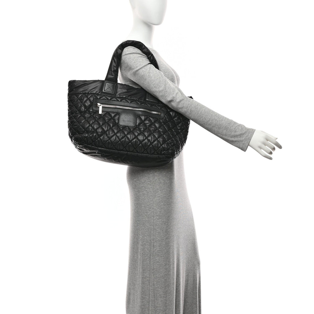 Nylon Quilted Large Coco Cocoon Tote Black