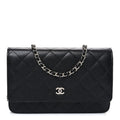 Caviar Quilted Wallet on Chain WOC Black