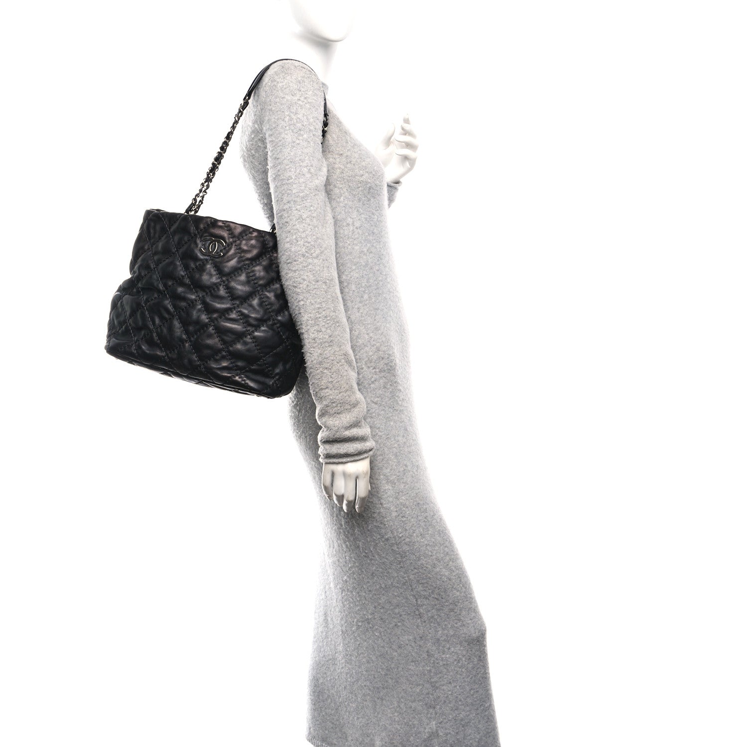 Calfskin Contrast Stitch Tote Black