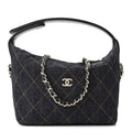 Denim Quilted Hobo Clutch With Chain Dark Blue Orange