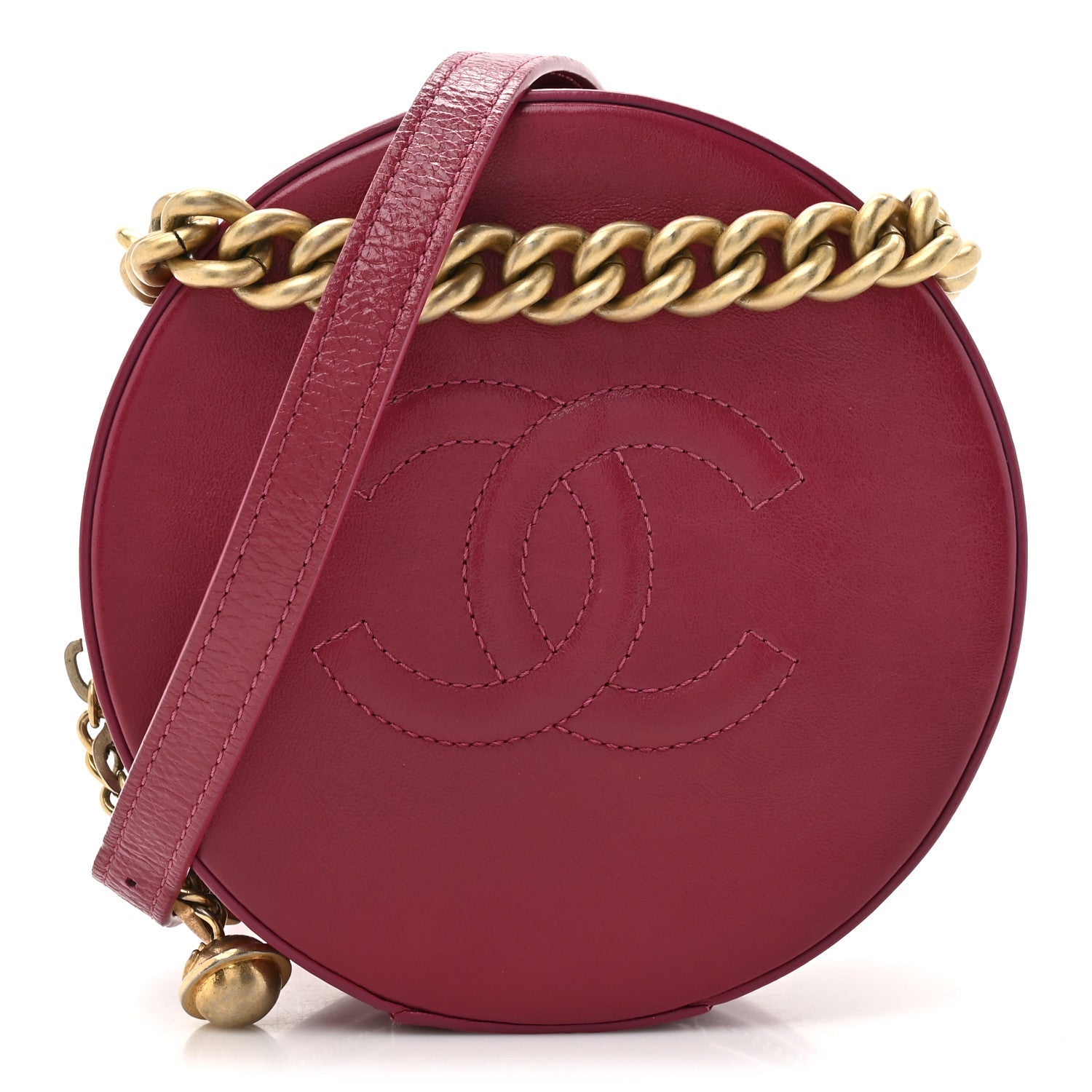 Glazed Calfskin Round As Earth Evening Bag Rouge
