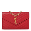 Grain De Poudre Matelasse Chevron Monogram Chain Wallet Red