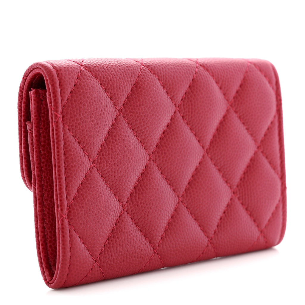 Caviar Quilted Flap  Holder Wallet Red