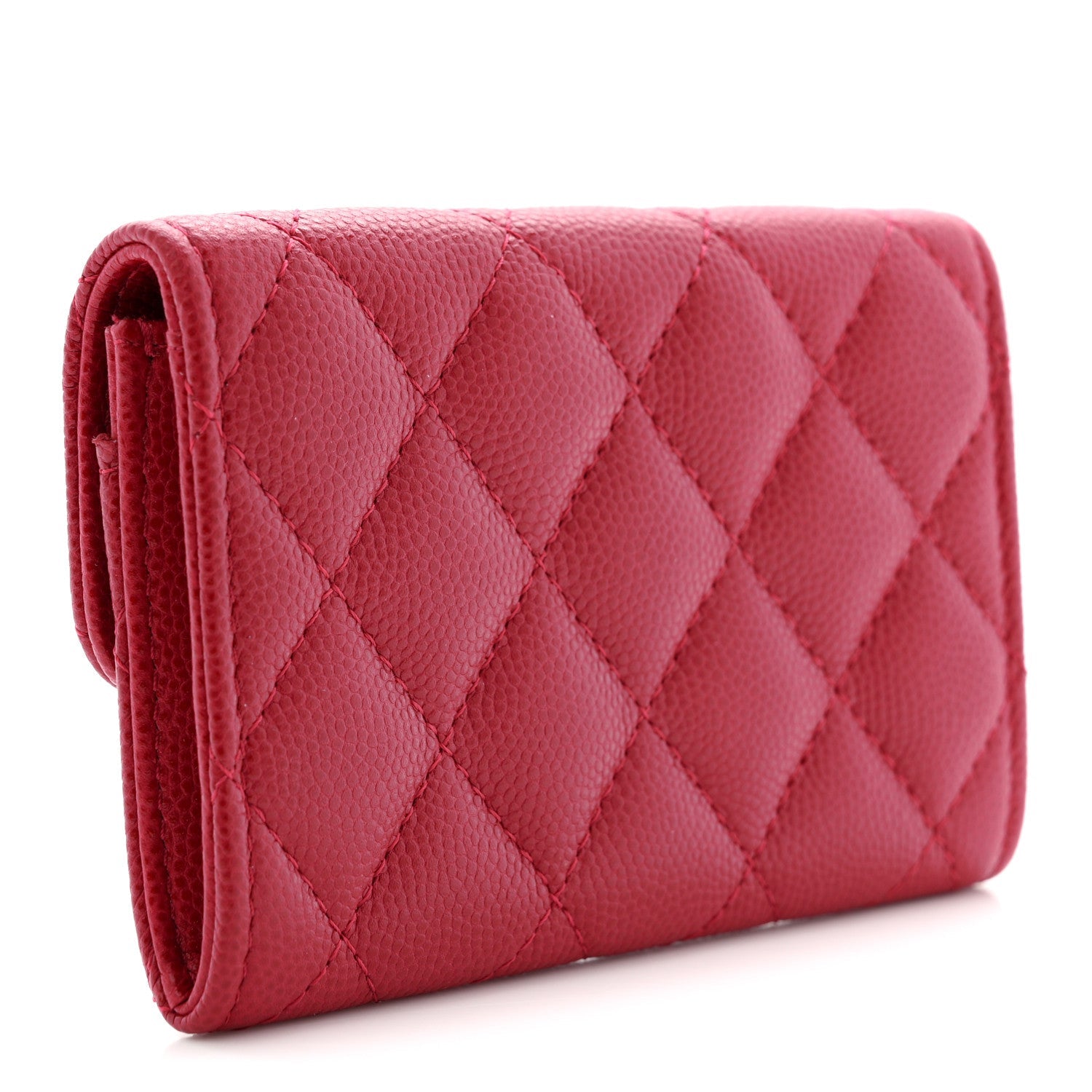 Caviar Quilted Flap  Holder Wallet Red