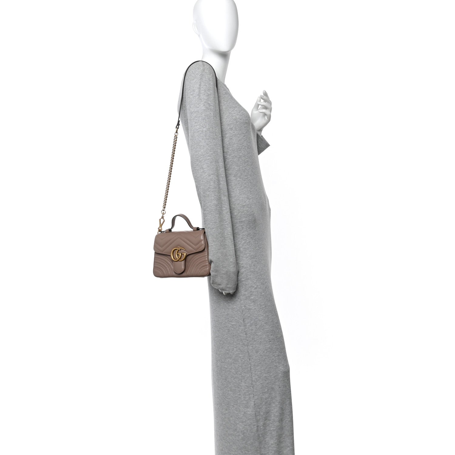 Calfskin Matelasse Mini GG Marmont Top Handle Shoulder Bag Porcelain Rose