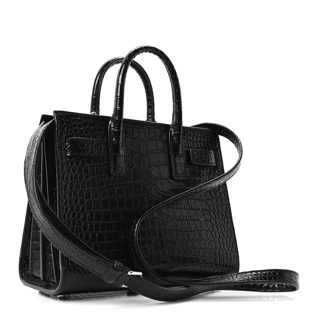 Calfskin Crocodile Embossed Nano Sac De Jour Black