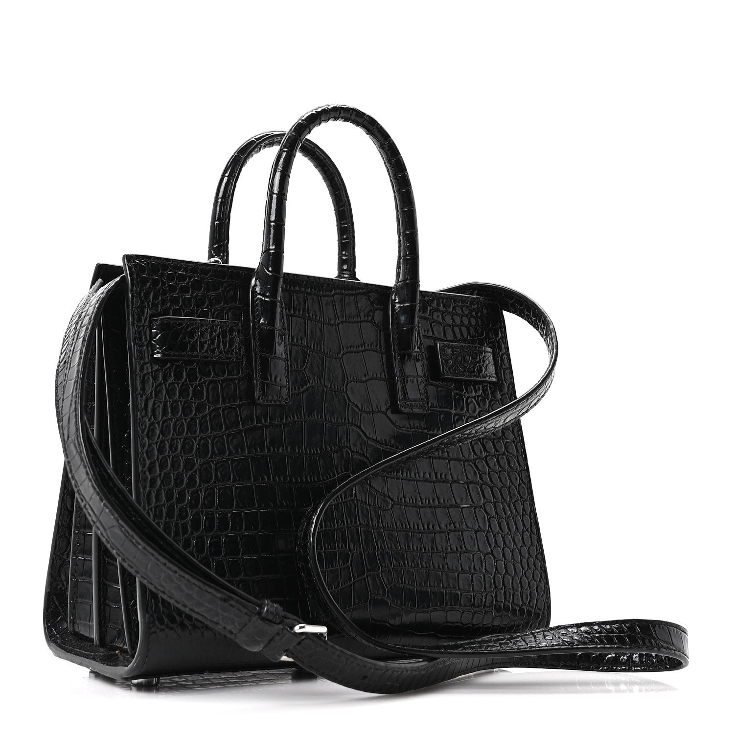 Calfskin Crocodile Embossed Nano Sac De Jour Black