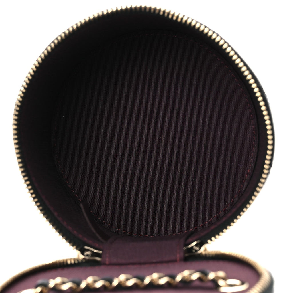 Lambskin Quilted Round Small Vanity Case With Chain Black