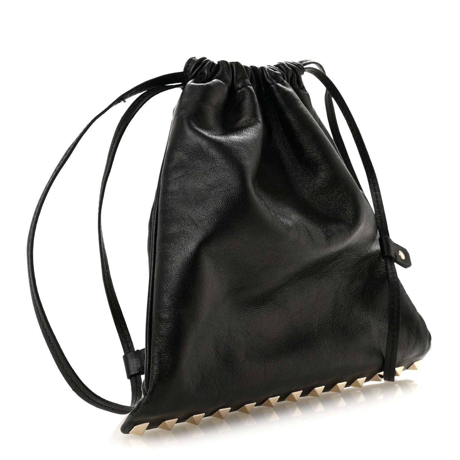 Calfskin Rockstud Drawstring Pouch Black