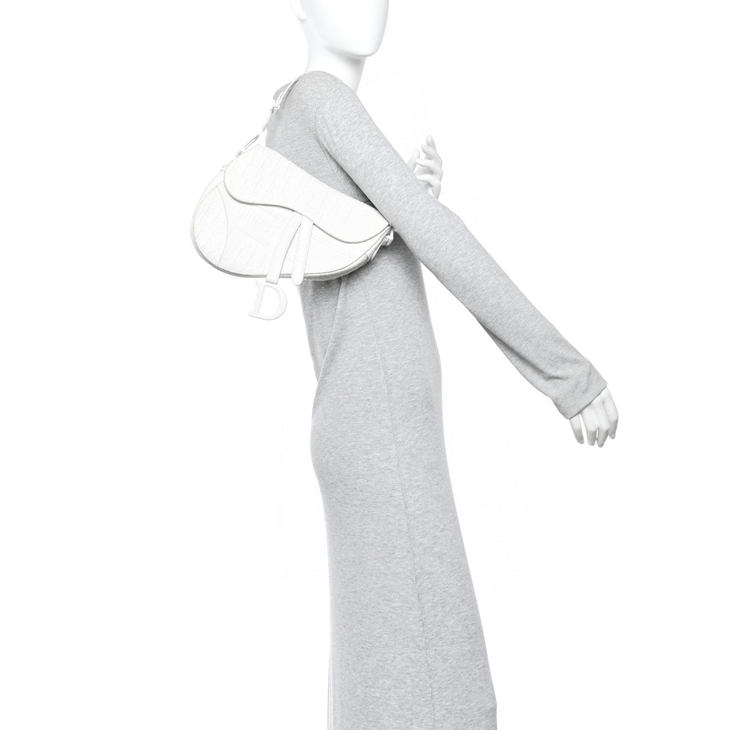 Calfskin Embossed Oblique Saddle Bag White