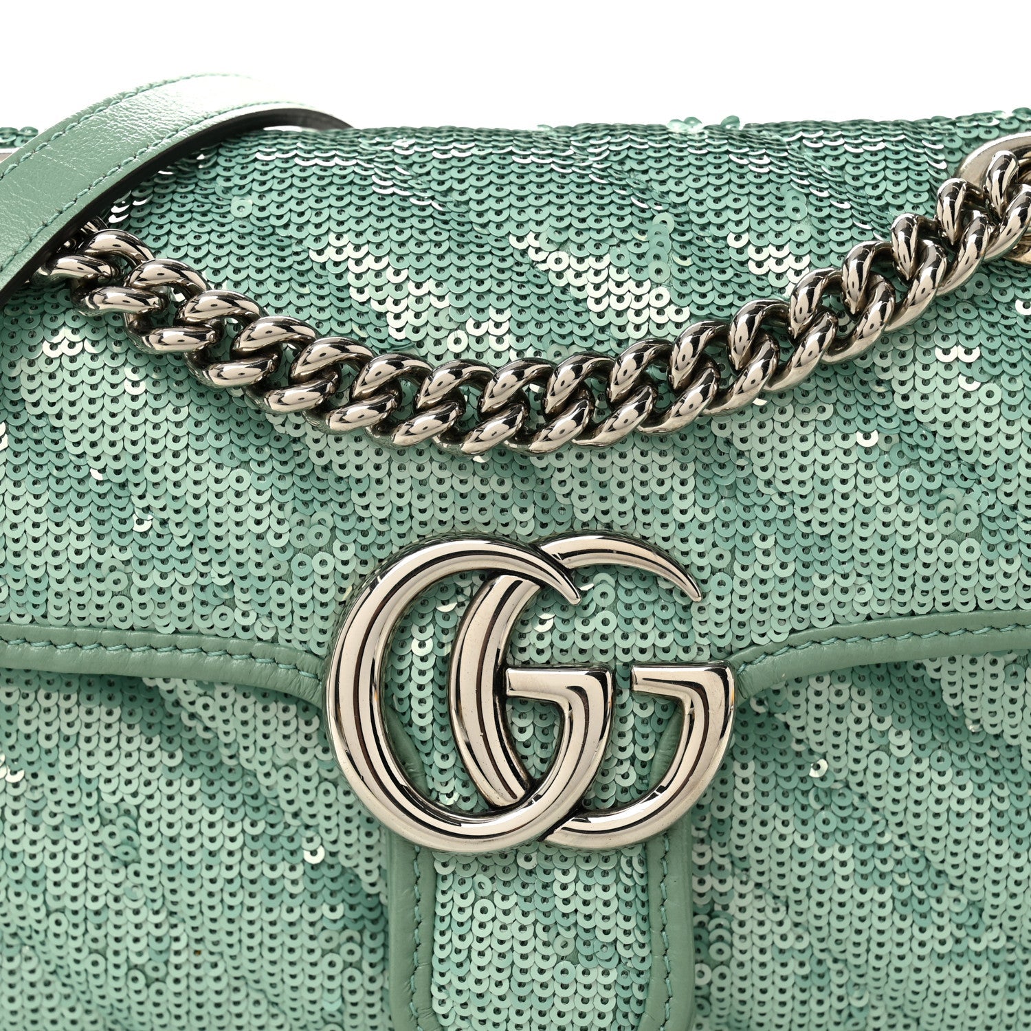 Sequin Matelasse Mini GG Marmont Shoulder Bag Water Green Verde Chiaro Light Water Green