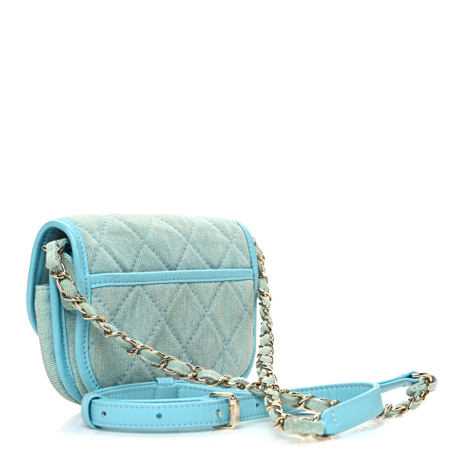 Denim Quilted Small Messenger Flap Neon Blue