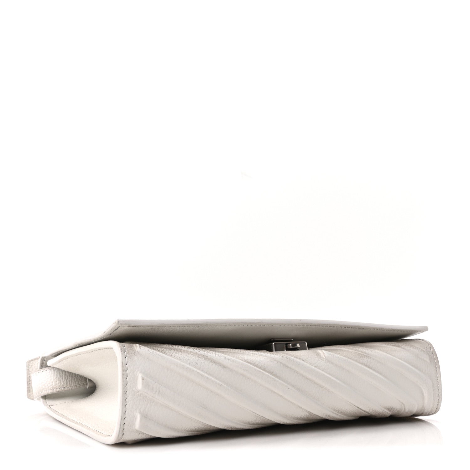 Distressed Grained Calfskin Embossed Car Flap Bag White