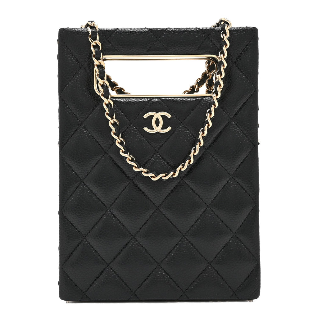 Caviar Quilted Evening Box Bag Black